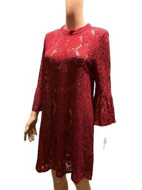 Sugar + Lip2 Red Lace Bell Sleeve Shift Dress Size M